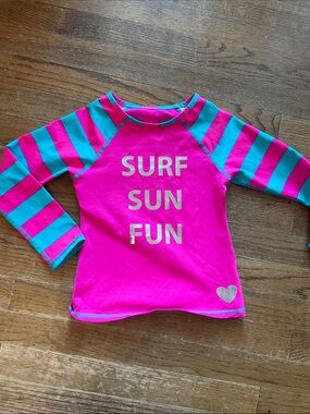 Garnet Hill Hot Pink & Teal Stripe Surf Rash Guard